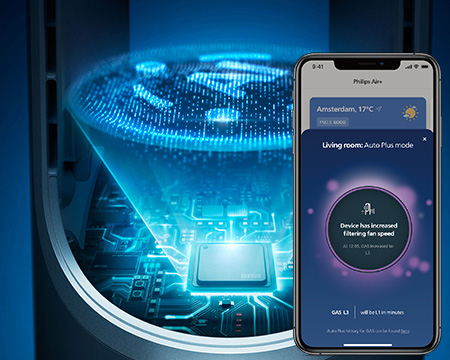 Ứng dụng Philips Air+, M&agrave;n h&igrave;nh điện thoại c&oacute; chức năng AI